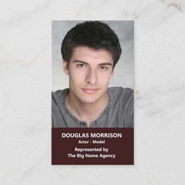 Tarjeta De Visita Modelo de actriz de actor marrón de fotos vertical (Anverso)