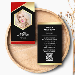Tarjeta De Visita Modelo de Actriz de Código QR de Papel de Oro Rojo