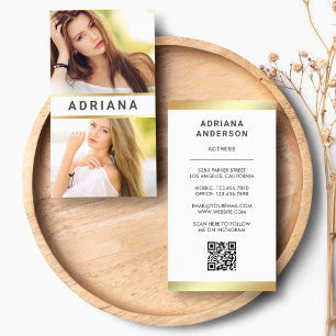 Tarjeta De Visita Modelo de actriz de oro blanco Código QR 2 Collage