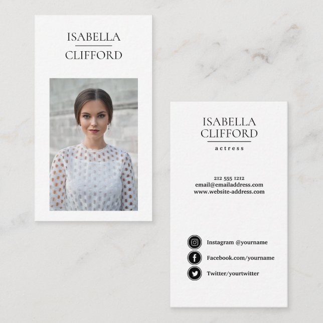 Tarjeta De Visita Modelo de bailarín vertical foto social (Anverso / Reverso)