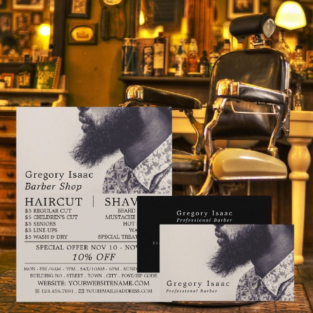 Tarjeta De Visita Modelo de barba negra, barberos masculinos (Subido por el creador)