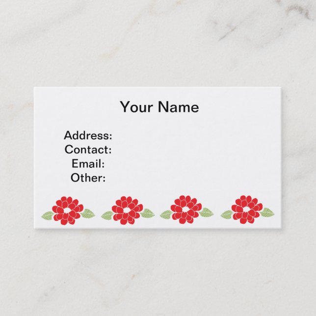 Tarjeta De Visita Modelo de flores rojo (Anverso)