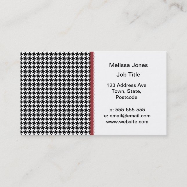 Tarjeta De Visita Modelo de Houndstooth - blanco y negro (Anverso)