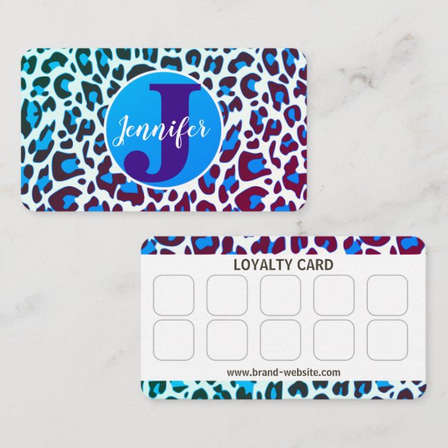 Tarjeta De Visita Modelo de impresión Rockabilly de Leopardo Azul br (Anverso / Reverso)
