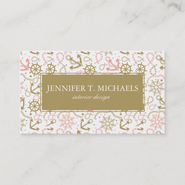 Tarjeta De Visita Modelo de oro del ancla del monograma (Anverso)