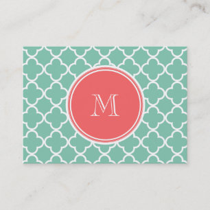 Tarjeta De Visita Modelo de Quatrefoil de la verde menta, monograma
