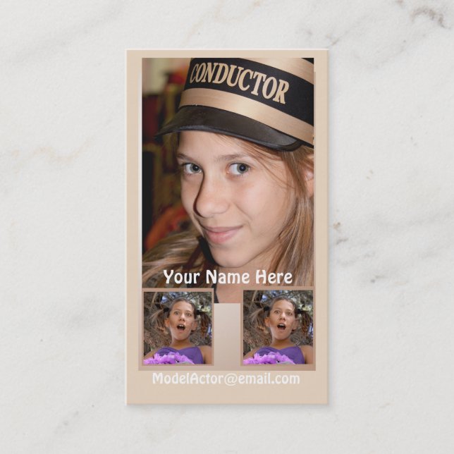 Tarjeta de visita modelo del Headshot del actor (Anverso)