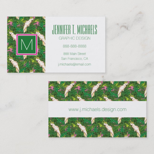 Tarjeta De Visita Modelo del loro con las hojas de palma (Anverso / Reverso)