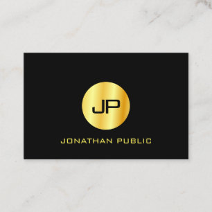 Tarjeta De Visita Modelo elegante monogramado moderno de oro negro