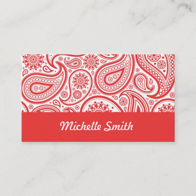 Tarjeta De Visita Modelo floral blanco rojo de Paisley (Anverso)
