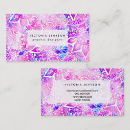 Tarjeta De Visita Modelo floral de la mandala del boho azul púrpura