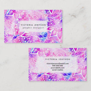 Tarjeta De Visita Modelo floral de la mandala del boho azul púrpura