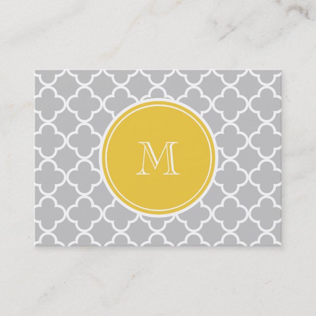 Tarjeta De Visita Modelo gris de Quatrefoil, monograma amarillo (Anverso)