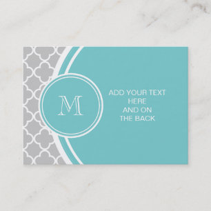 Tarjeta De Visita Modelo gris de Quatrefoil, monograma verde azulado