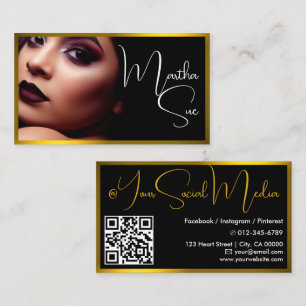 Tarjeta De Visita Modelo Influencer Oro Amarillo Negro Foto Código Q