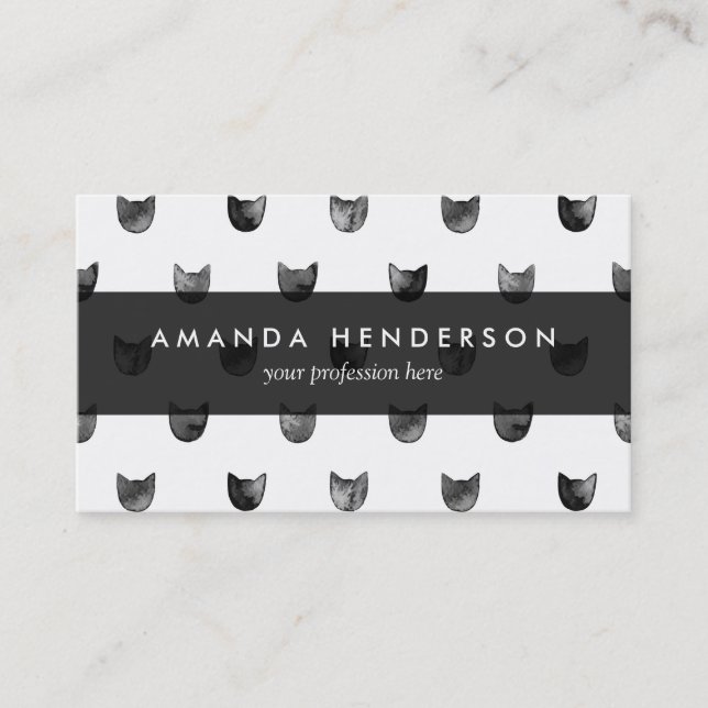 Tarjeta De Visita Modelo lindo elegante blanco y negro del gato (Anverso)