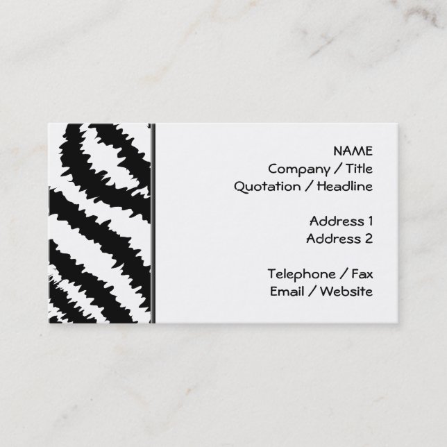 Tarjeta De Visita Modelo negro del estampado de zebra (Anverso)