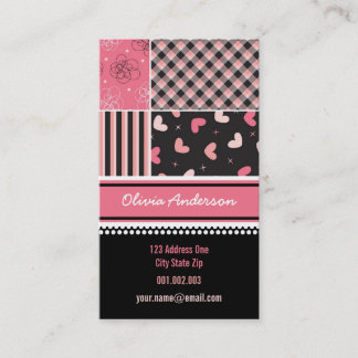 Tarjeta De Visita Modelo negro rosado de la tela escocesa de las