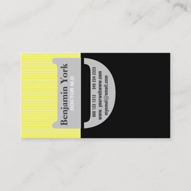 Tarjeta De Visita Modelo rayado profesional amarillo a medias negro (Anverso)