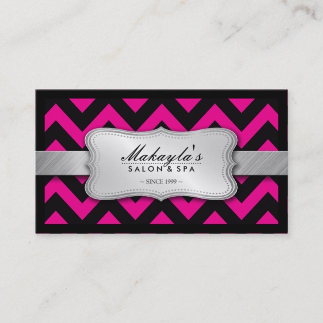 Tarjeta De Visita Modelo rosado y negro magenta elegante de Chevron (Anverso)