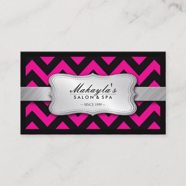 Tarjeta De Visita Modelo rosado y negro magenta elegante de Chevron (Anverso)
