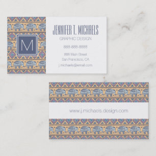 Tarjeta De Visita Modelo tribal del elefante étnico azul