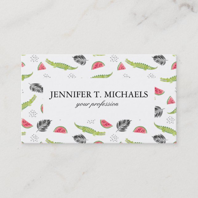 Tarjeta De Visita Modelo tropical de la sandía y del cocodrilo (Anverso)