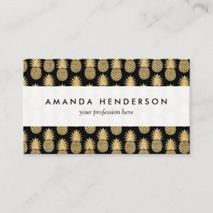 Tarjeta De Visita Modelo tropical elegante de la piña del negro y