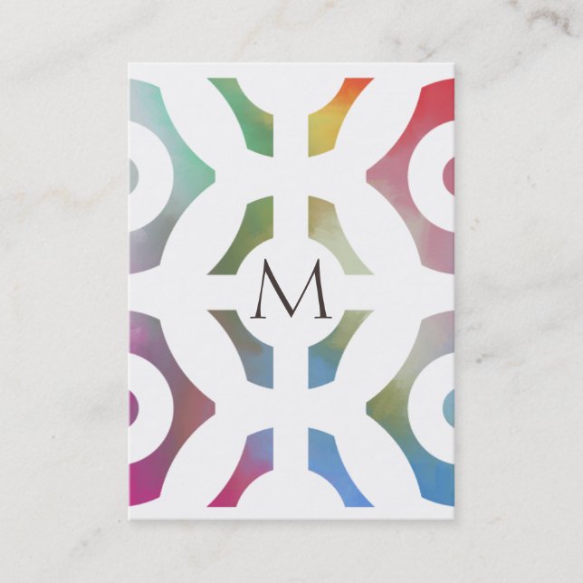 Tarjeta De Visita Modelo y monograma geométricos coloridos (Anverso)