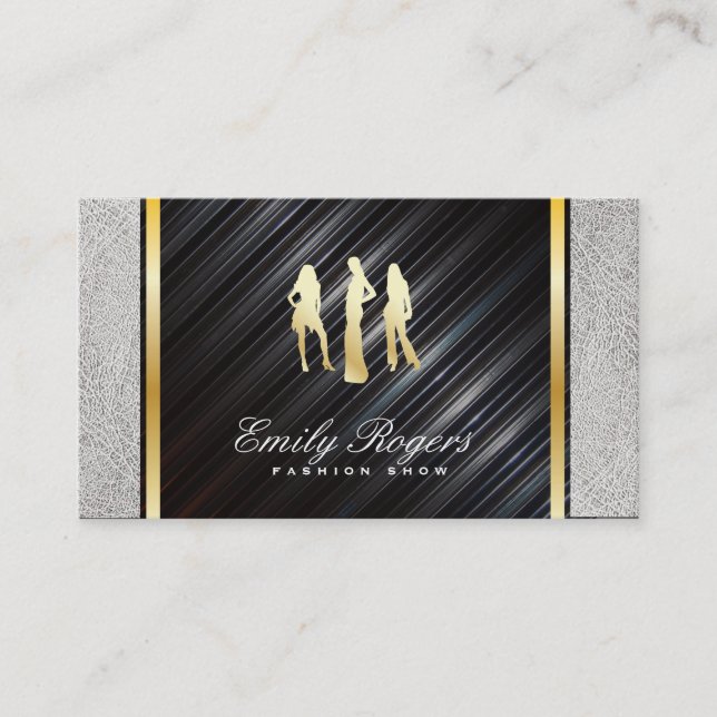 Tarjeta De Visita Modelos / Cuero metálico y blanco / Trazo de oro (Anverso)