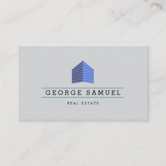 Tarjeta De Visita Modern Abstract Blue Home Logo Realtor Ash Black