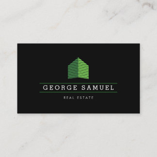 Tarjeta De Visita Modern Abstract Green Home Logo Realtor Black