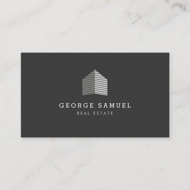 Tarjeta De Visita Modern Abstract Home Logo Realtor Gray White (Anverso)