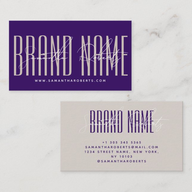 Tarjeta De Visita Modern add brand name elegant purple (Anverso / Reverso)