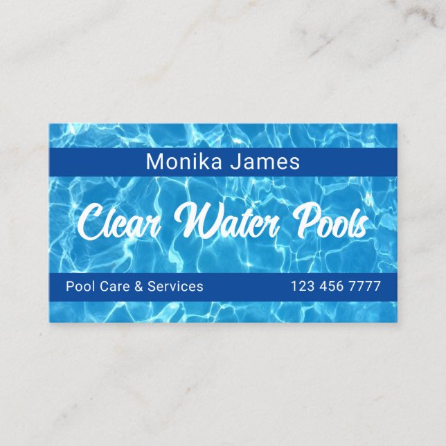 Tarjeta De Visita Modern Aqua Blue Swimming Pool Photo (Anverso)