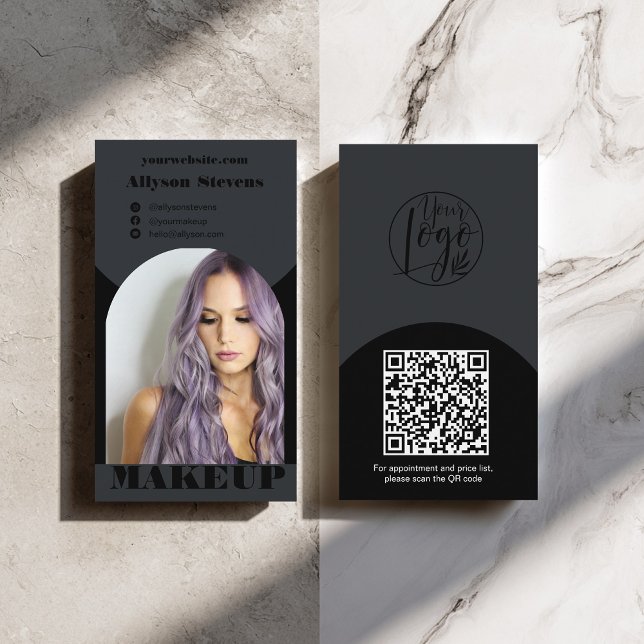 Tarjeta De Visita Modern arch makeup black photo qr code logo (Modern arch makeup black photo qr code logo business card)