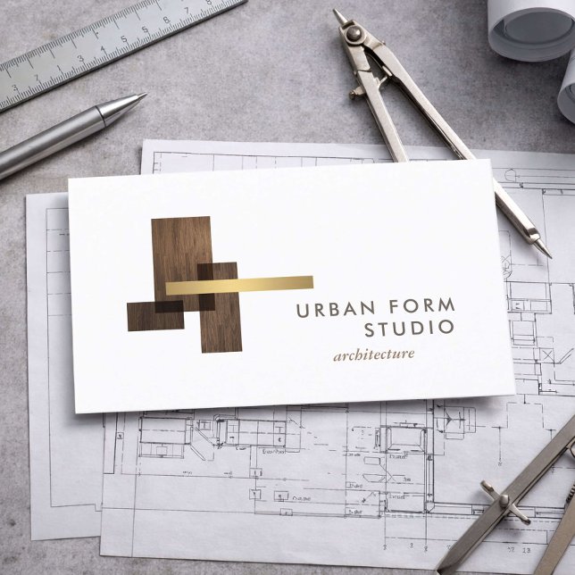 Tarjeta De Visita Modern Architect Wood Logo (Subido por el creador)