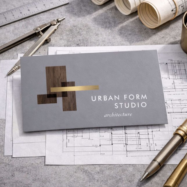 Tarjeta De Visita Modern Architect Wood Logo Gray (Subido por el creador)