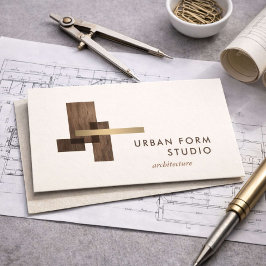 Tarjeta De Visita Modern Architect Wood Logo Ivory