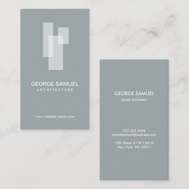 Tarjeta De Visita Modern Architectural Blocks Logo White/Slate  (Anverso / Reverso)
