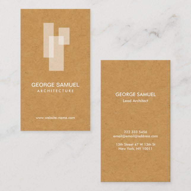 Tarjeta De Visita Modern Architectural Blocks Logo White/Tan  (Anverso / Reverso)