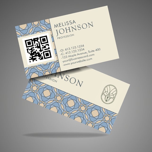 Tarjeta De Visita Modern Art Deco Pattern QR Code Business Card (Subido por el creador)