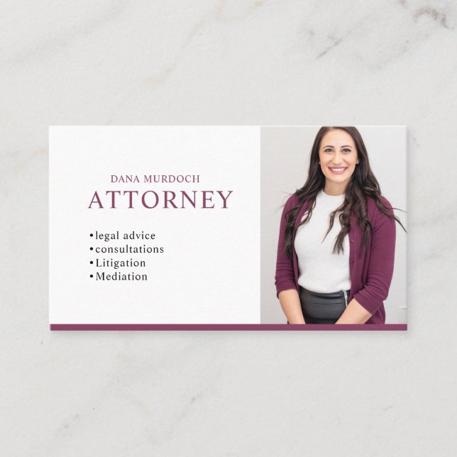 Tarjeta De Visita Modern Attorney Professional Photo (Anverso)