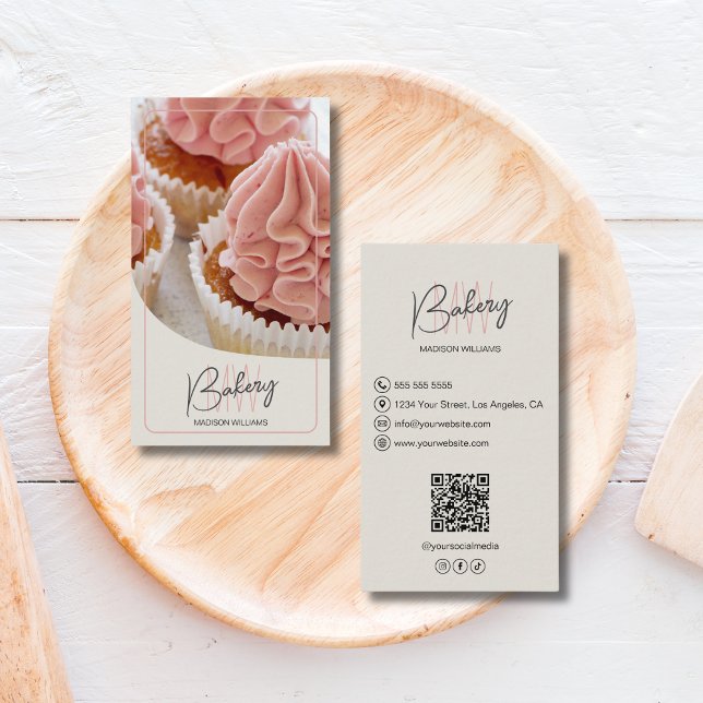 Tarjeta De Visita Modern Bakery Monogram Logo QR Code (Modern Bakery Monogram Logo QR Code Business Card)