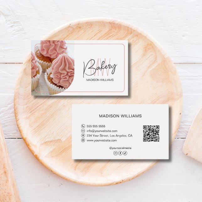 Tarjeta De Visita Modern Bakery QR Code  (Modern Bakery QR Code Business Card)