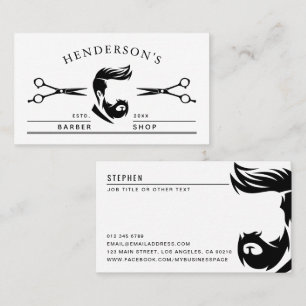 Tarjeta De Visita Modern Barbería de Hombre Negro & Blanco y Tijeras