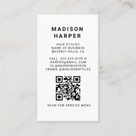 Tarjeta De Visita Modern Black and White Marble QR Code Business