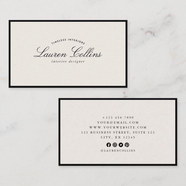 Tarjeta De Visita Modern Black Frame with Social Media Icons (Anverso / Reverso)