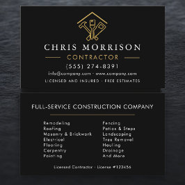 Tarjeta De Visita Modern Black & Gold Construction