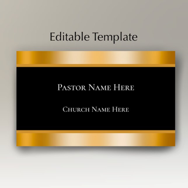 Tarjeta De Visita Modern Black & Gold Custom Text Church Pastor  (Add your own words to this elegant faux gold and black business card template
)